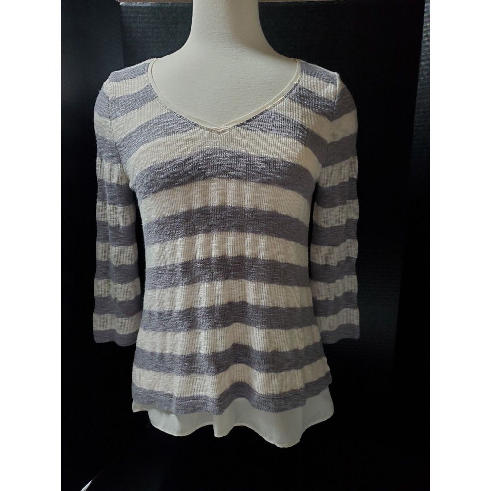 Womens S Shirt WHITE HOUSE/BLACK MARKET‎ ivory & gray lined split back underlaye